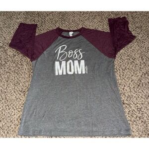 Bella & Canvas Women's "Boss Mom" Quarter sleeve Baseball Tee Size XL